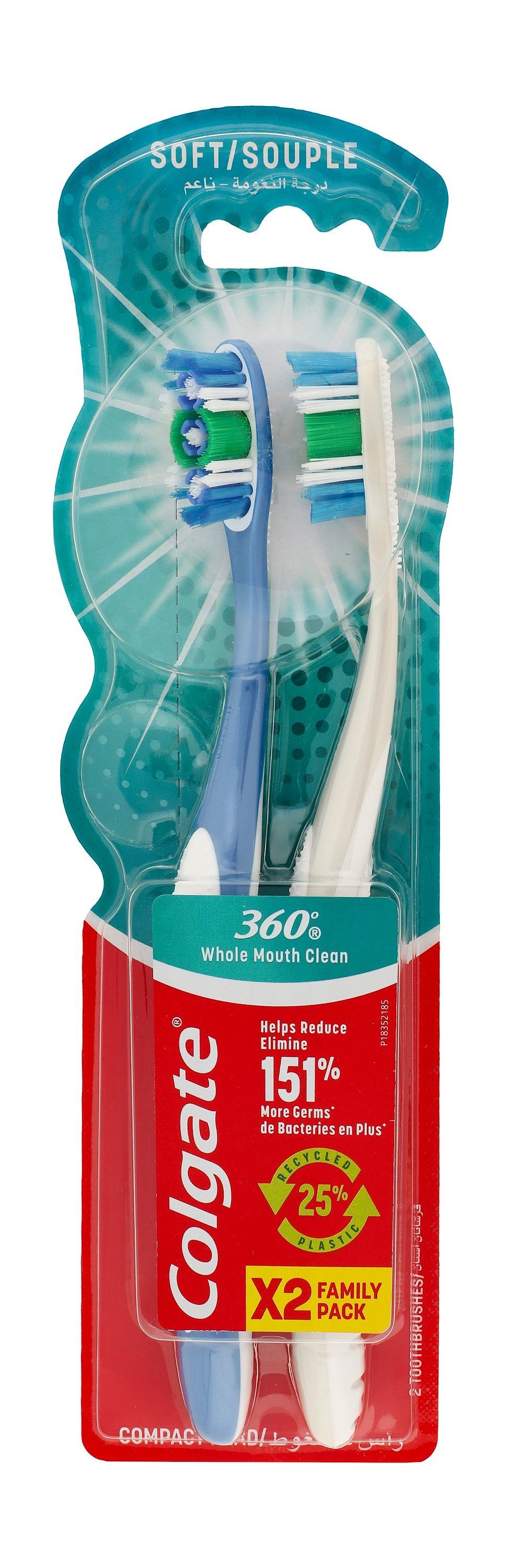 Colgate 360 Degree White & Blue Soft Toothbrushes, 2 Pieces - Makkah Pharmacy
