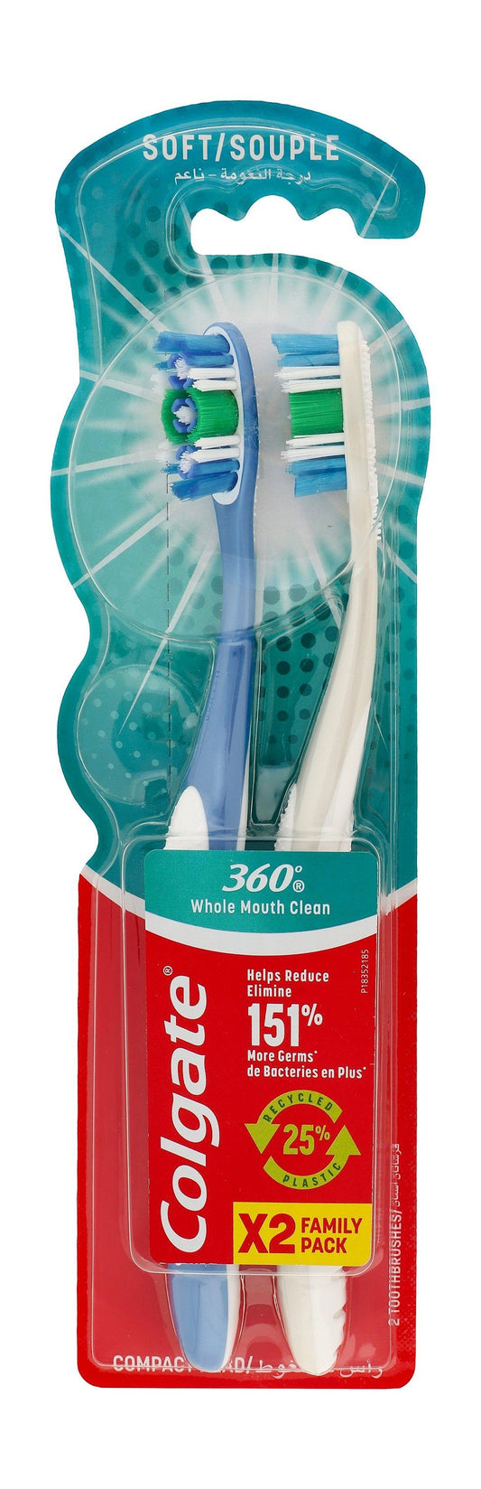 Colgate 360 Degree White & Blue Soft Toothbrushes, 2 Pieces - Makkah Pharmacy