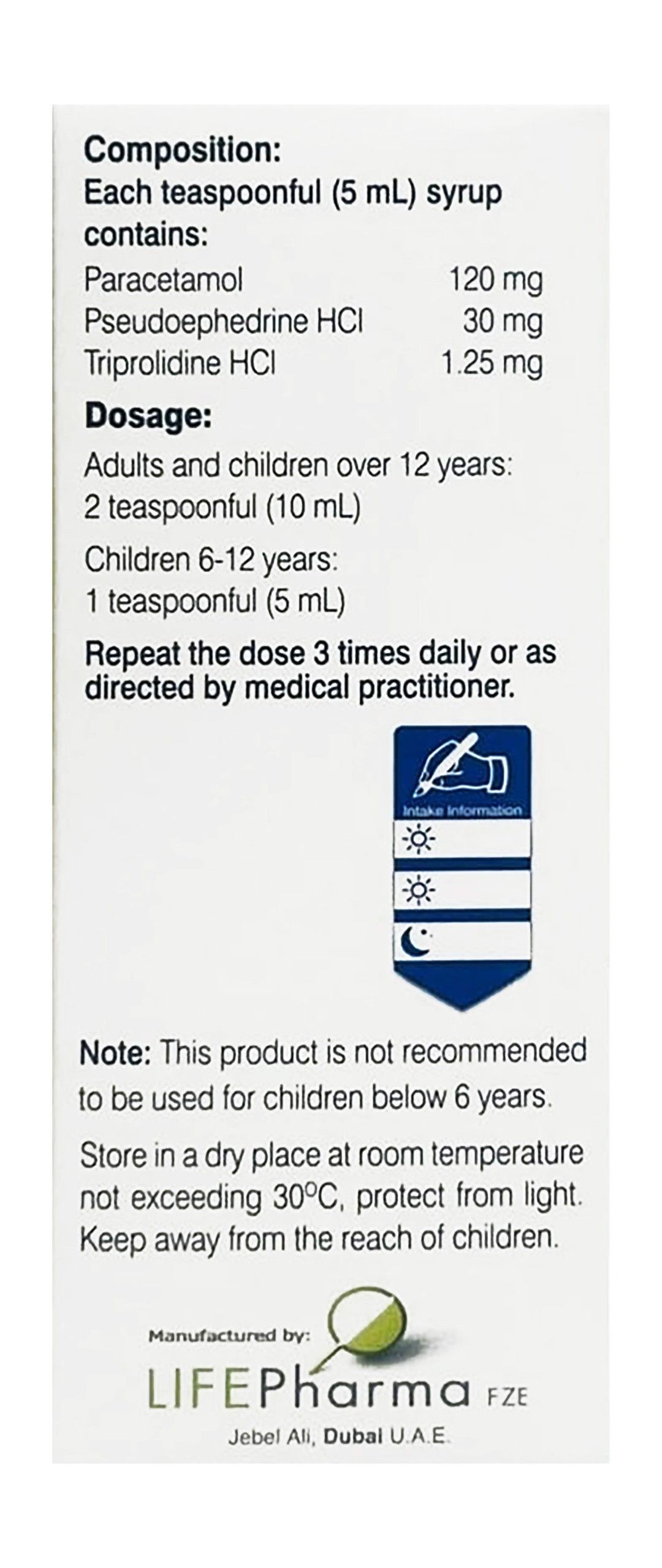 Coldifed-P 120mg Paracetamol, 30mg Pseudoephedrine HCL & 1.25mg Triprolidine HCL Cold & Fever Relief Syrup, 120ml