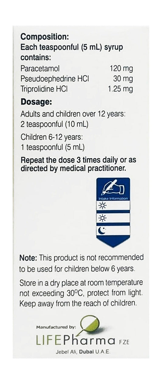 Coldifed-P 120mg Paracetamol, 30mg Pseudoephedrine HCL & 1.25mg Triprolidine HCL Cold & Fever Relief Syrup, 120ml
