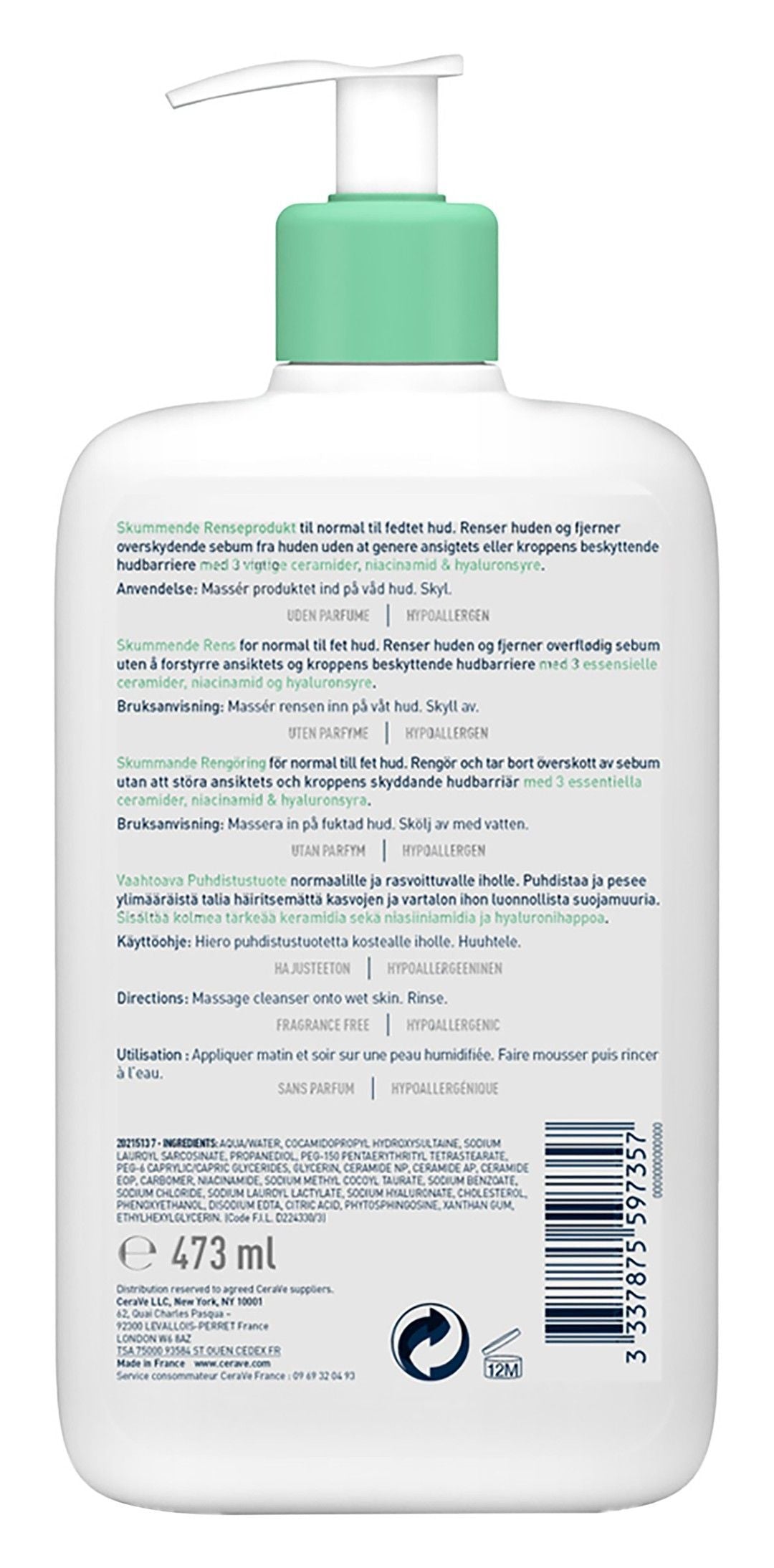 CeraVe Hypoallergenic Foaming Face & Body Cleanser with Ceramide, Niacinamide & Hyaluronic Acid, 473ml - Makkah Pharmacy