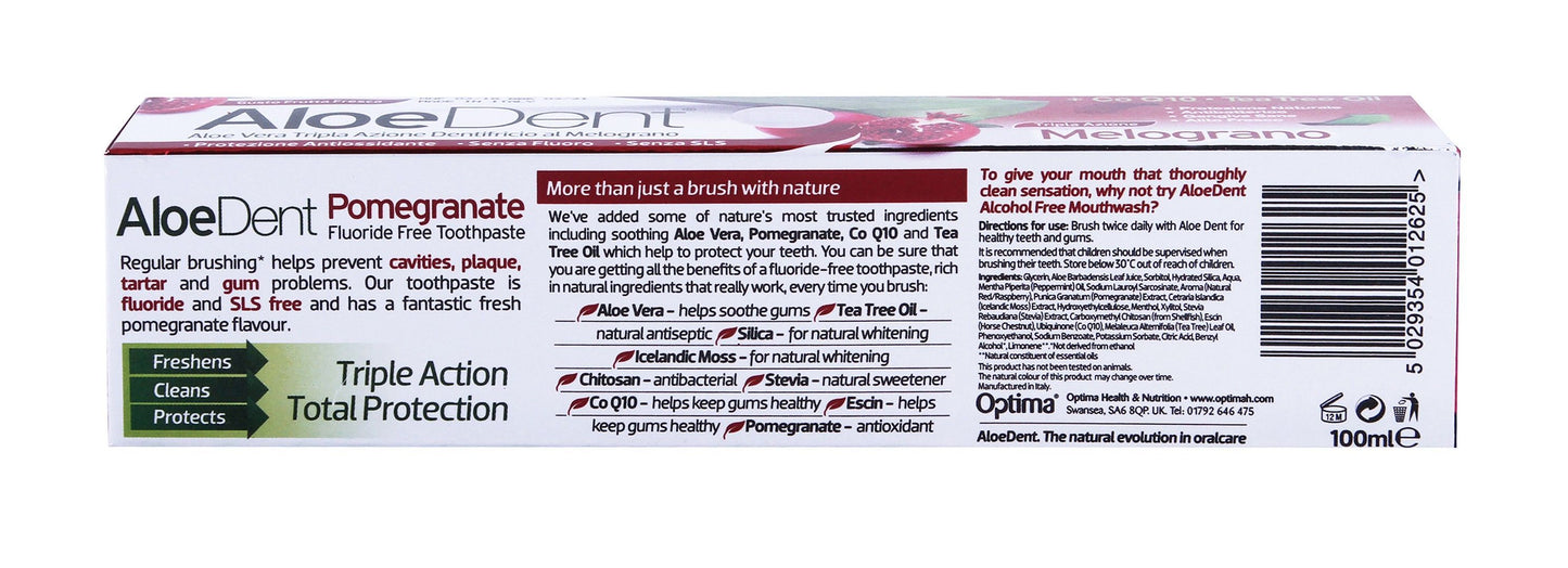Aloedent Triple Action Toothpaste with Aloe Vera, Pomegranate & Tea Tree Oil, 100ml - Makkah Pharmacy