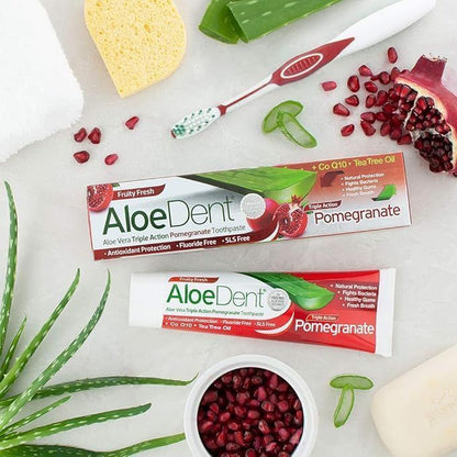 Aloedent Triple Action Toothpaste with Aloe Vera, Pomegranate & Tea Tree Oil, 100ml - Makkah Pharmacy
