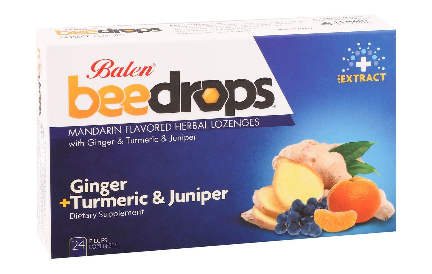 Balen Bee Drops Herbal Lozenges Mandarin Flavor with Ginger, Turmeric & Juniper Extracts, 24 Pieces - Makkah Pharmacy
