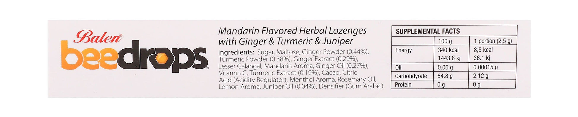 Balen Bee Drops Herbal Lozenges Mandarin Flavor with Ginger, Turmeric & Juniper Extracts, 24 Pieces - Makkah Pharmacy