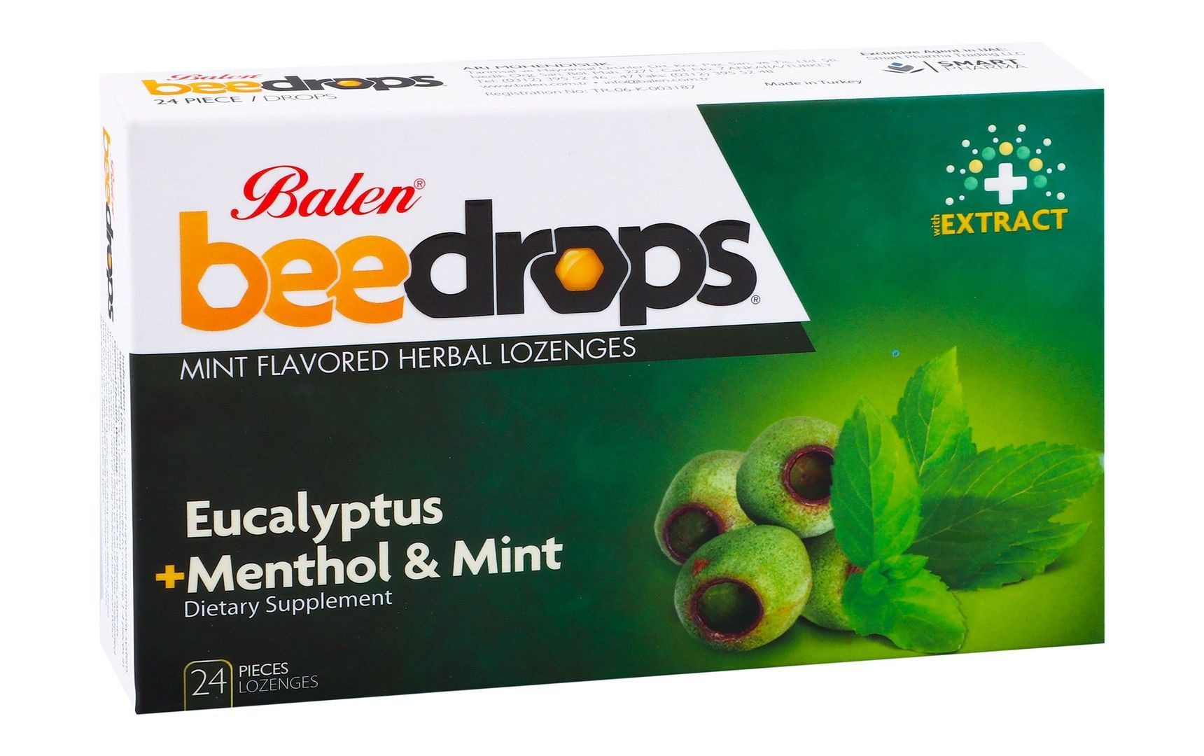 Balen Bee Drops Eucalyptus & Menthol Extracts Mint Flavor Herbal Lozenges, 24 Pieces - Makkah Pharmacy