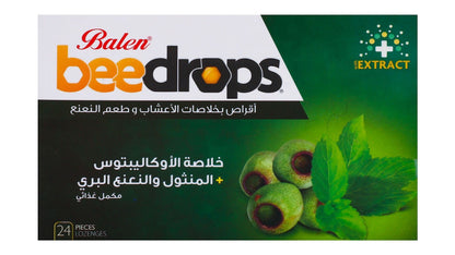 Balen Bee Drops Eucalyptus & Menthol Extracts Mint Flavor Herbal Lozenges, 24 Pieces - Makkah Pharmacy