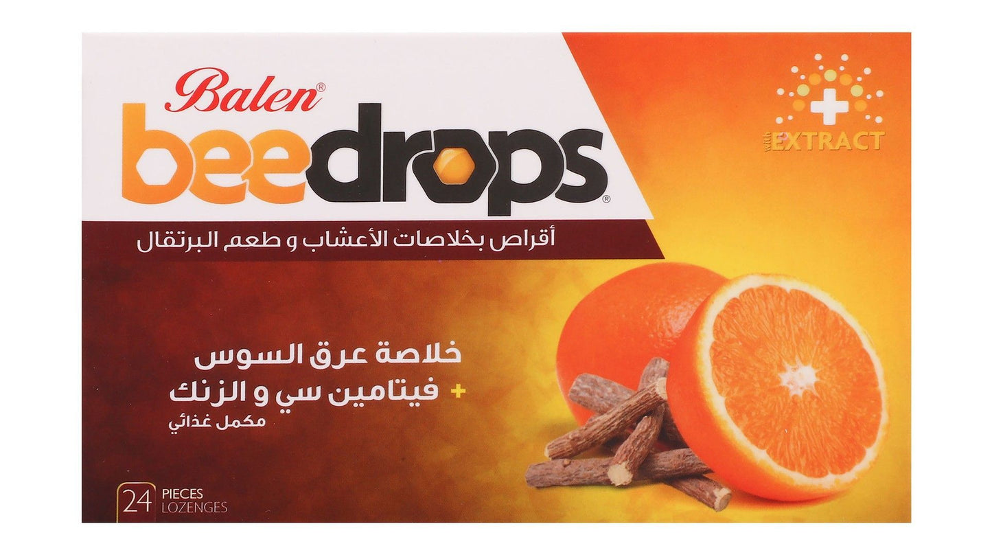 Balen Bee Drops Herbal Lozenges Orange Flavor with Licorice Extract & Vitamin C, 24 Pieces - Makkah Pharmacy