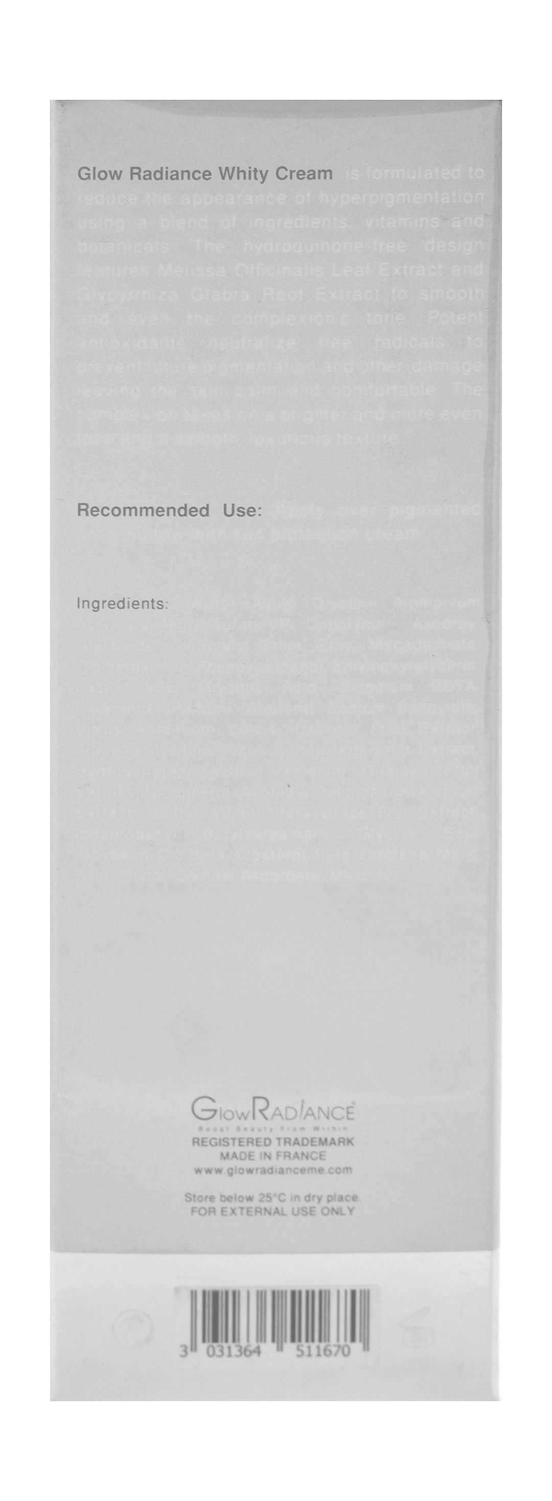 Glow Radiance Whity Lightening Face Cream with Tranexamic Acid, Glycyrrhiza Glabra Root & Fruit Extract, 50ml - Makkah Pharmacy
