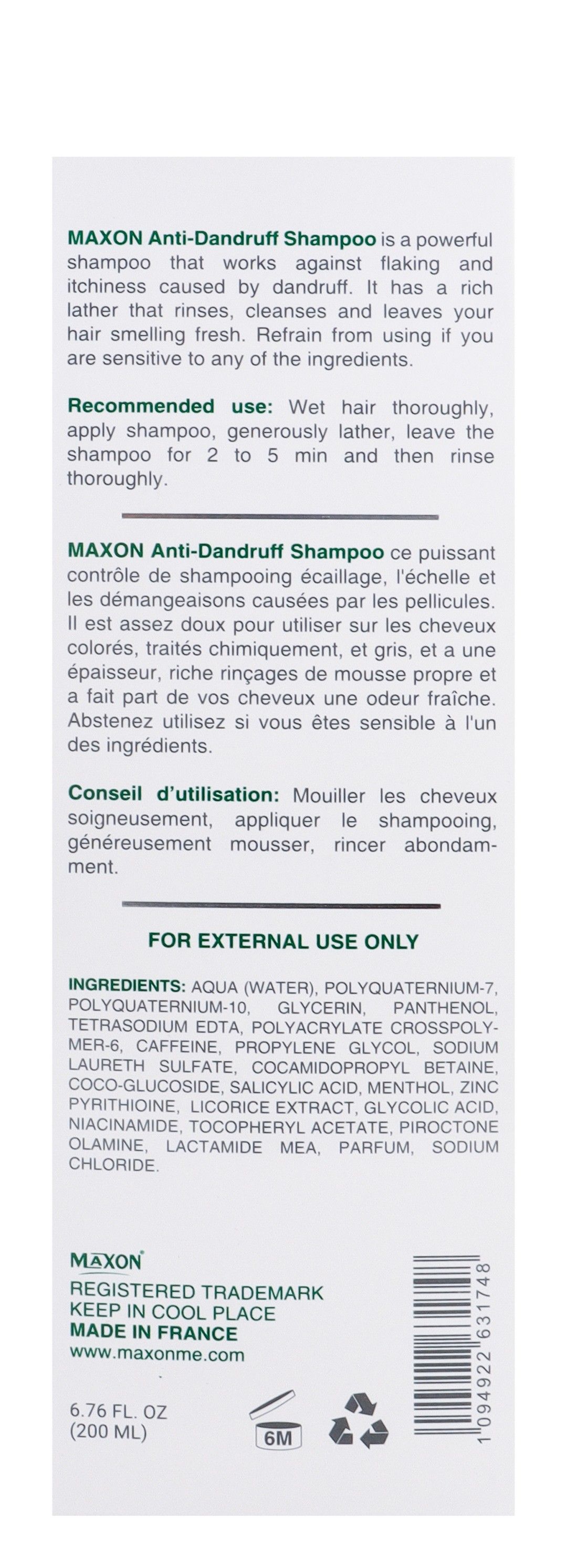 Maxon Anti-Dandruff & Anti-Itching Shampoo, 200ml - Makkah Pharmacy