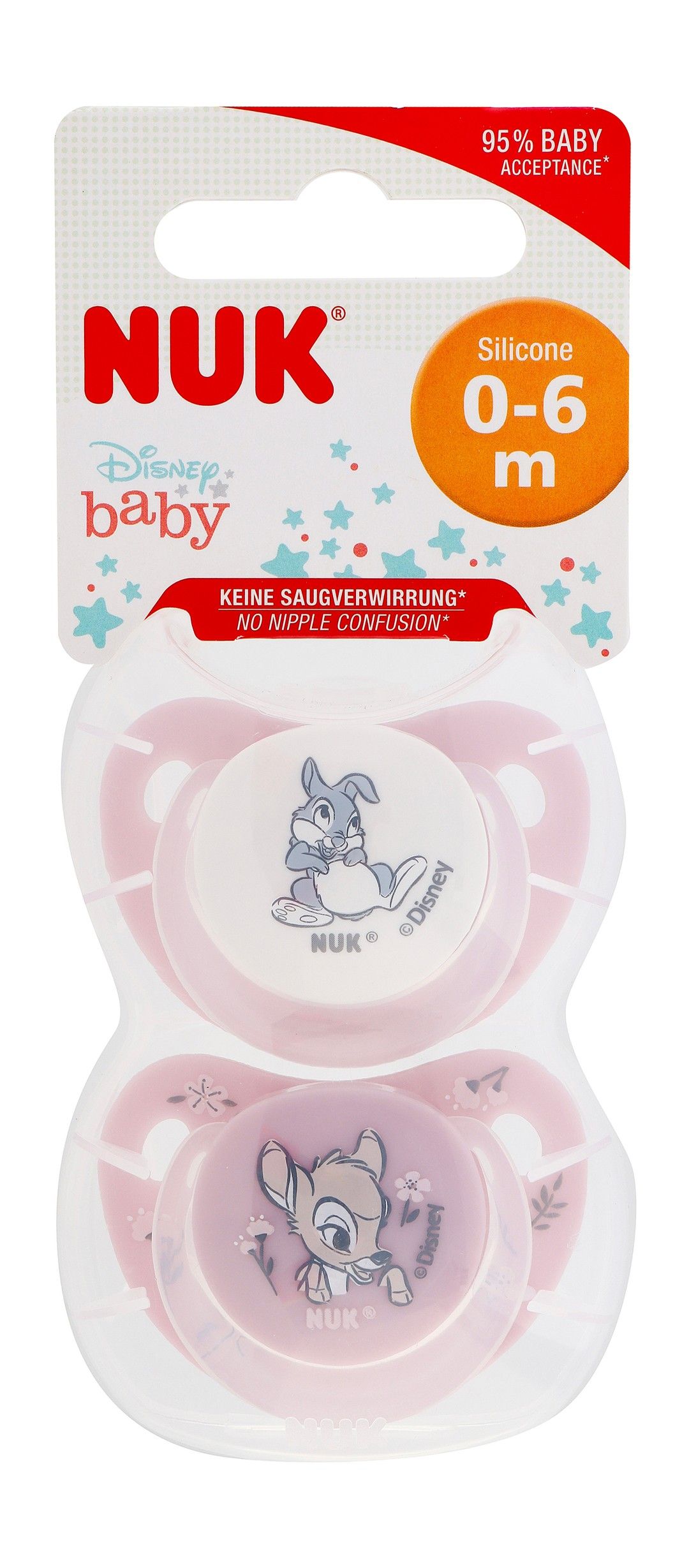 Nuk Disney Baby Pink & White Silicone Soothers (0-6 Months), 2 Pieces - Makkah Pharmacy