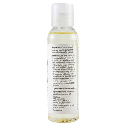 Now Solutions Organic Moisturizing, Nourishing & Reviving Sweet Almond Oil for All Skin Types, 118ml - Makkah Pharmacy
