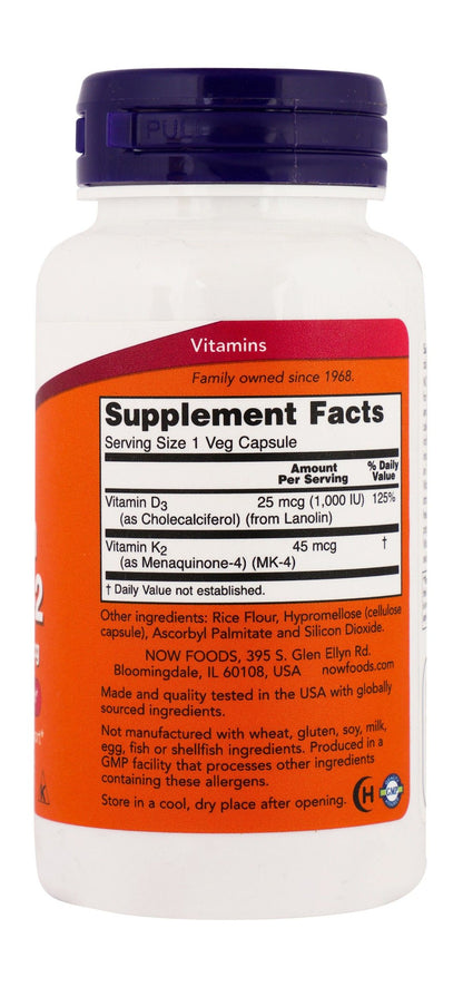 Now Vitamin D3 & Vitamin K2 Bone & Cardiovascular Support Supplement, 120 Capsules