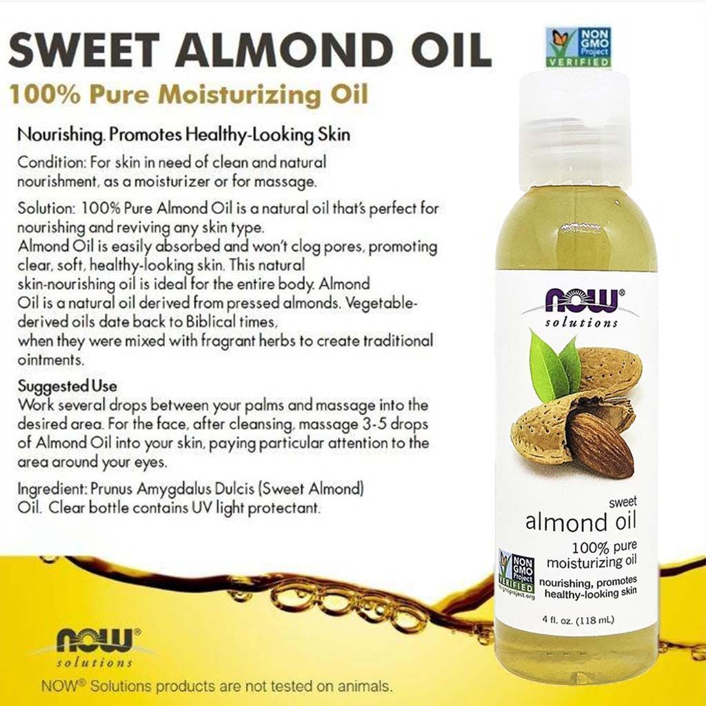 Now Solutions Organic Moisturizing, Nourishing & Reviving Sweet Almond Oil for All Skin Types, 118ml - Makkah Pharmacy