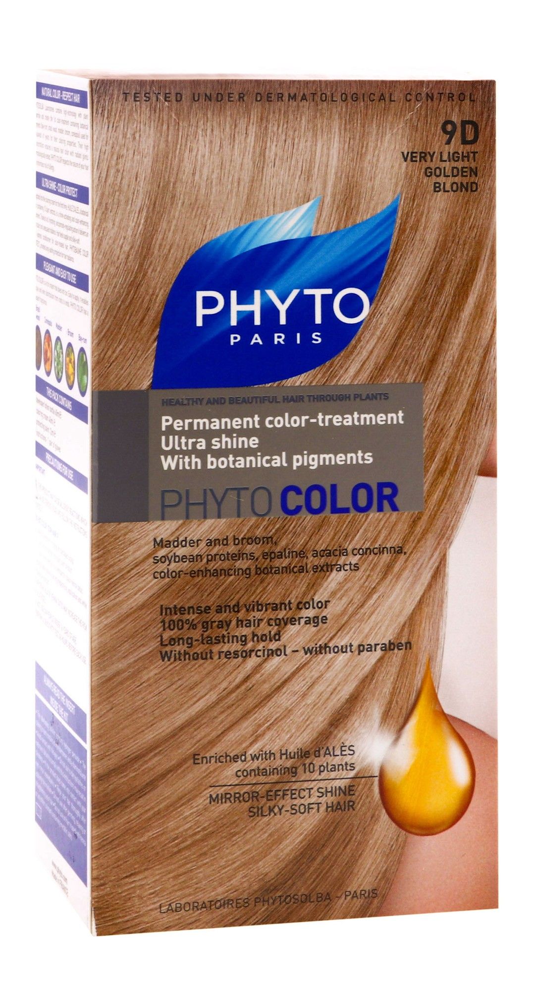 Phyto Paris Permanent Hair Color Treatment with Botanical Pigments Very Light Blonde 9D , 1 Pack
