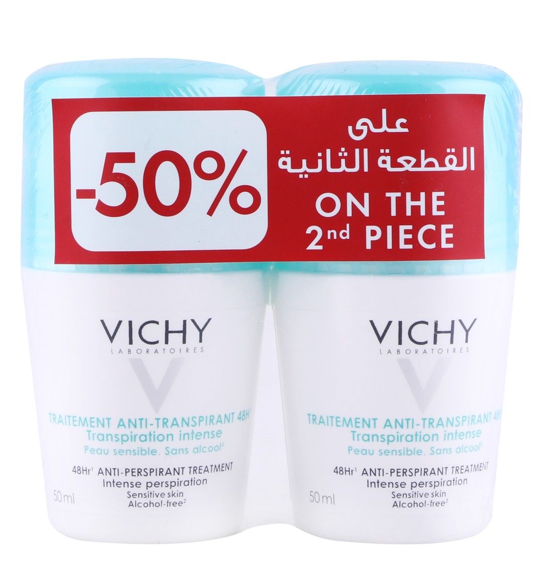 Vichy Antiperspirant Roll-On Deodorant for Sensitive Skin, 2x50ml - Makkah Pharmacy