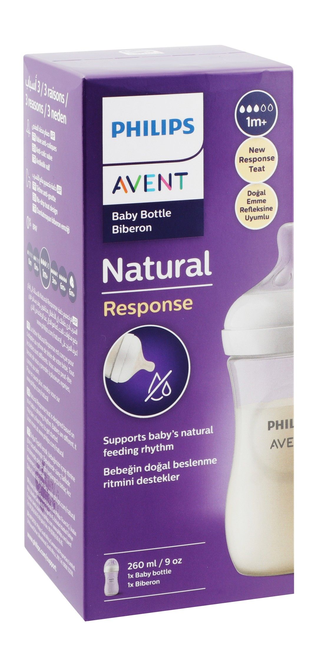 Philips Avent Natural Response White 260ml Anti-Colic Feeding Bottle (1+ Months), 1 Piece - Makkah Pharmacy