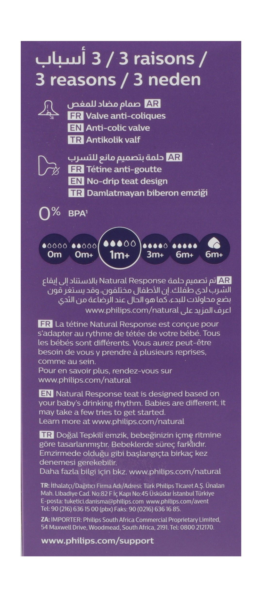 Philips Avent Natural Response White 260ml Anti-Colic Feeding Bottle (1+ Months), 1 Piece - Makkah Pharmacy