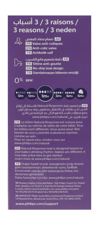 Philips Avent Natural Response White 260ml Anti-Colic Feeding Bottle (1+ Months), 1 Piece - Makkah Pharmacy
