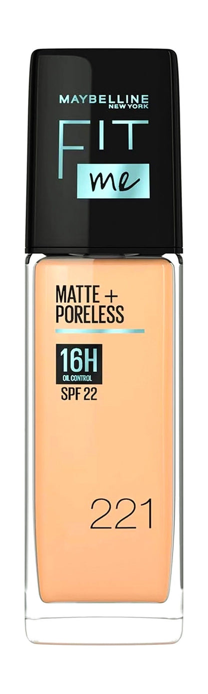 Maybelline Fit Me Matte Plus Poreless Liquid Foundation for Normal to Oily Skin SPF22 221, 30ml - Makkah Pharmacy