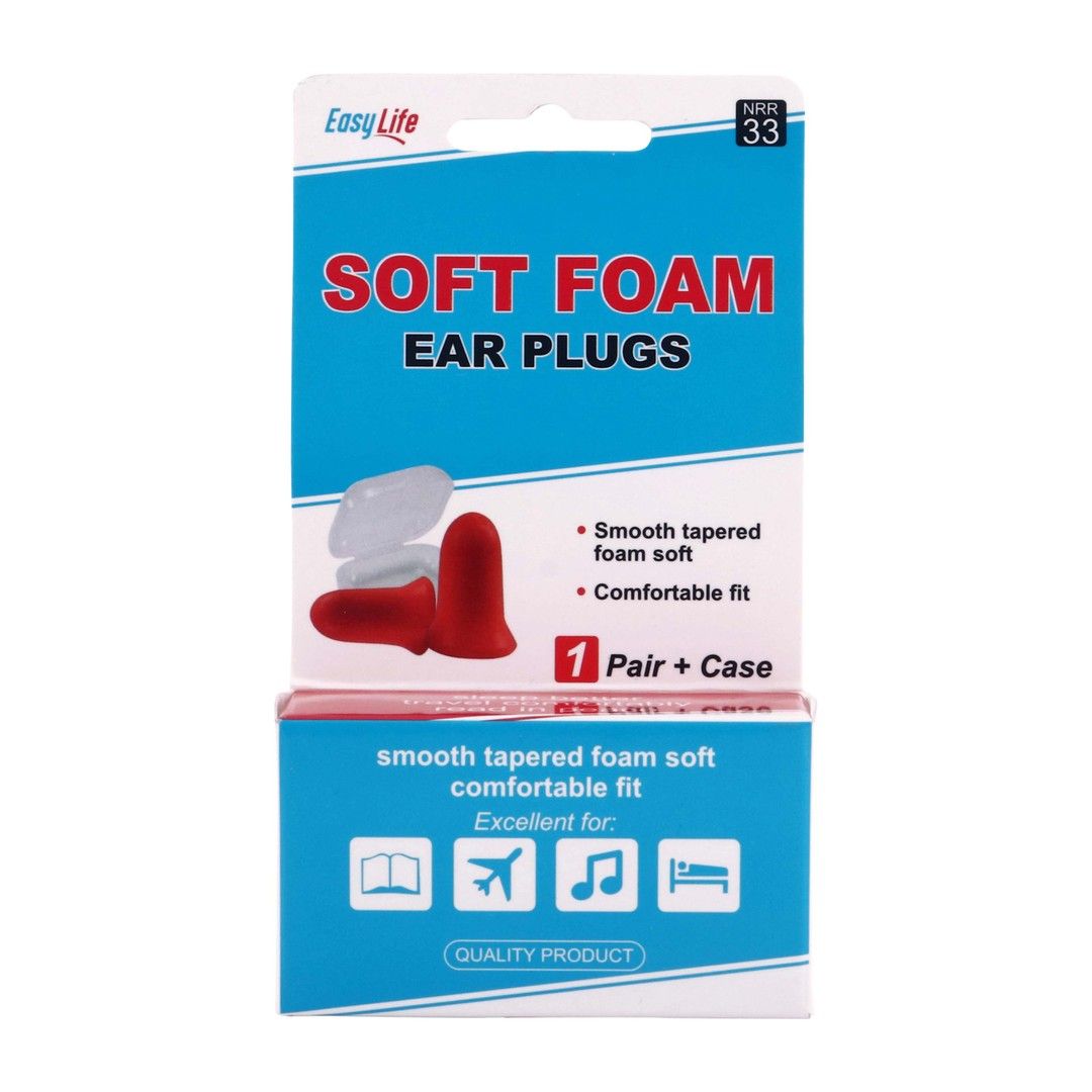 Easy Life Soft Foam Ear Plugs with Case NRR 33, 1 Pair - Makkah Pharmacy