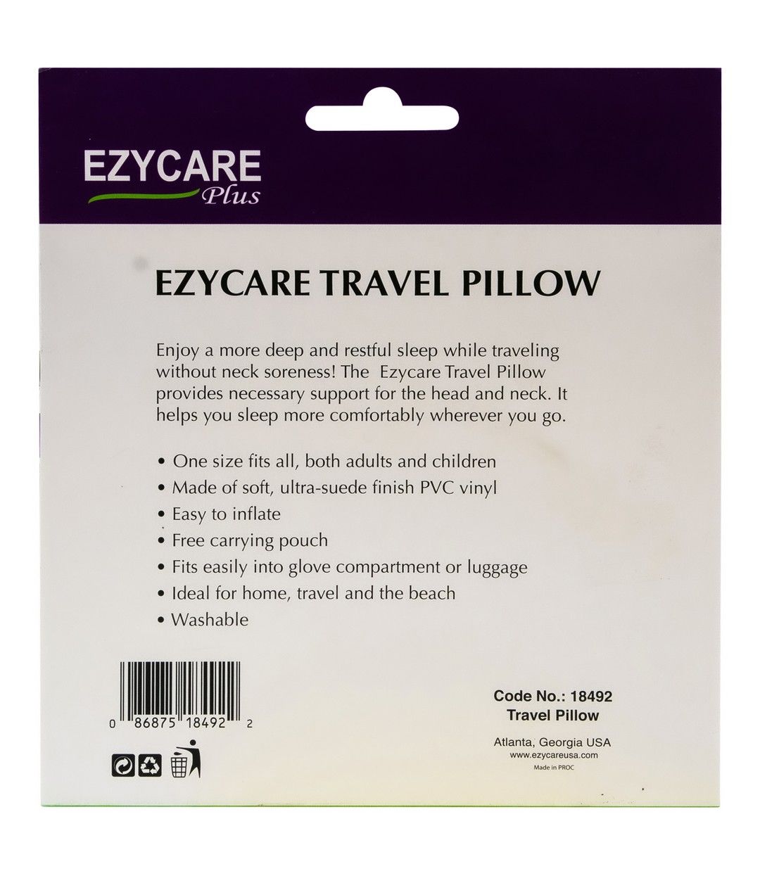 Ezycare Plus Travel Pillow with Pouch, 1 Piece - Makkah Pharmacy