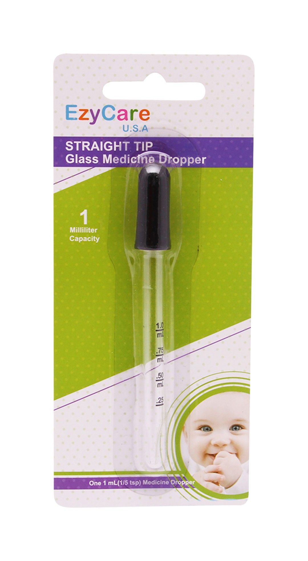 Ezycare Glass 1ml Medicine Dropper with Straight Tip for Babies, 1 Piece - Makkah Pharmacy