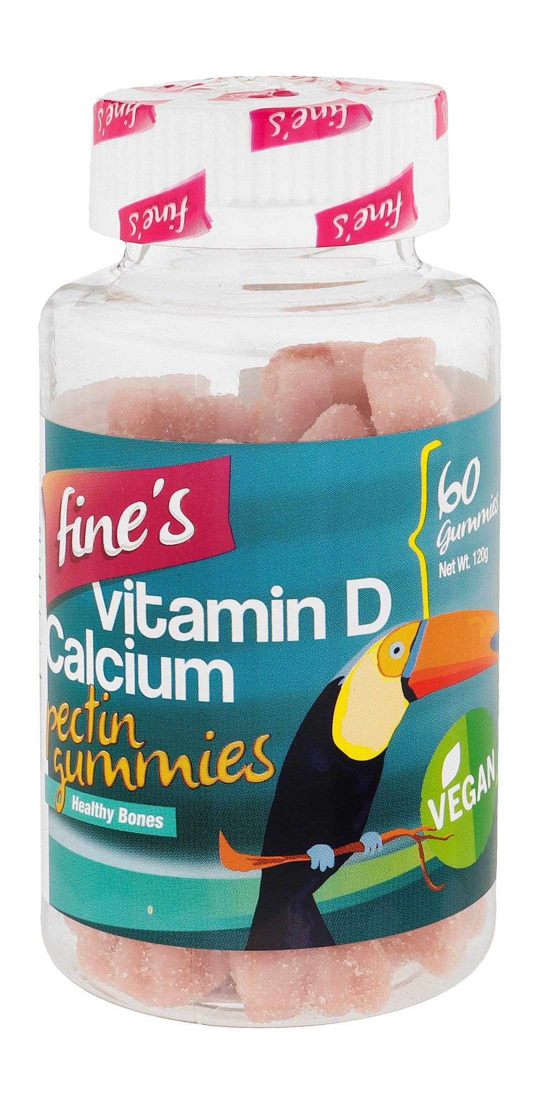 Fine's 160 IU Vitamin D & 160mg Calcium Bone Health Support Pectin Gummy Supplements (3+ Years), 60 Pieces - Makkah Pharmacy
