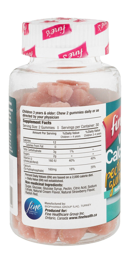 Fine's 160 IU Vitamin D & 160mg Calcium Bone Health Support Pectin Gummy Supplements (3+ Years), 60 Pieces - Makkah Pharmacy