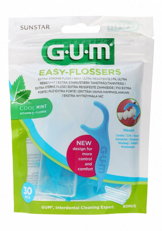 GUM Easy Flossers Cool Mint Flavor with Vitamin E & Fluoride, 30 Pieces - Makkah Pharmacy