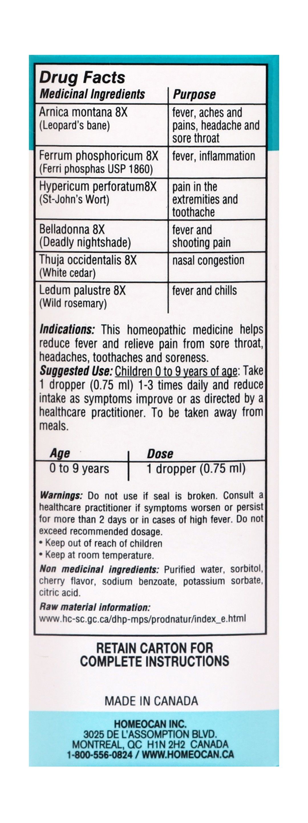 Homeocan Kids Homeopathic Liquid Medicine Cherry Flavor for Pain & Fever (0-9 Years), 25ml