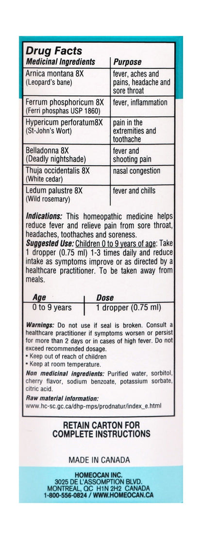 Homeocan Kids Homeopathic Liquid Medicine Cherry Flavor for Pain & Fever (0-9 Years), 25ml