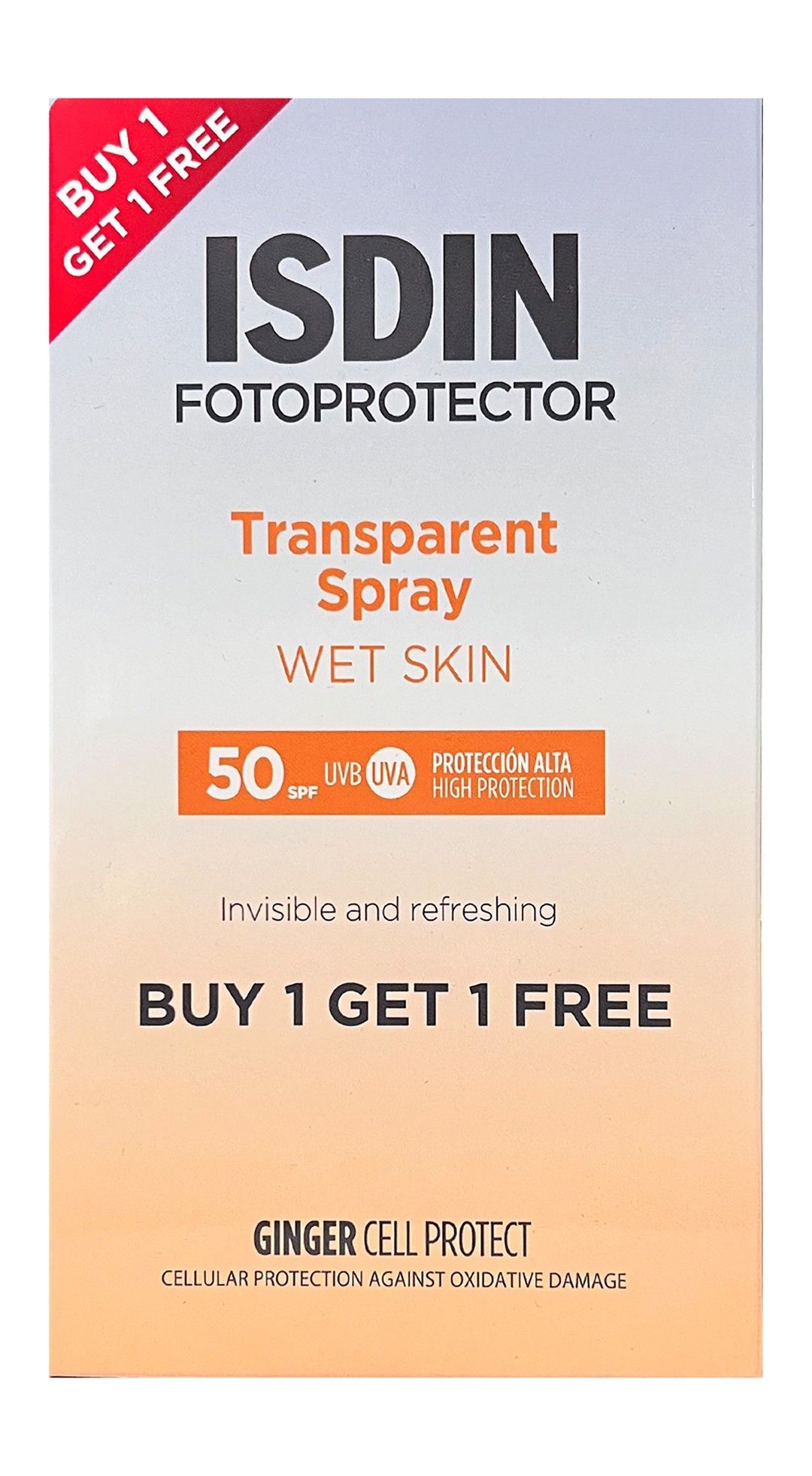Isdin Fotoprotector Wet Skin Water-Resistant Sunscreen Spray for All Skin Types SPF50 Transparent, 2x250ml - Makkah Pharmacy
