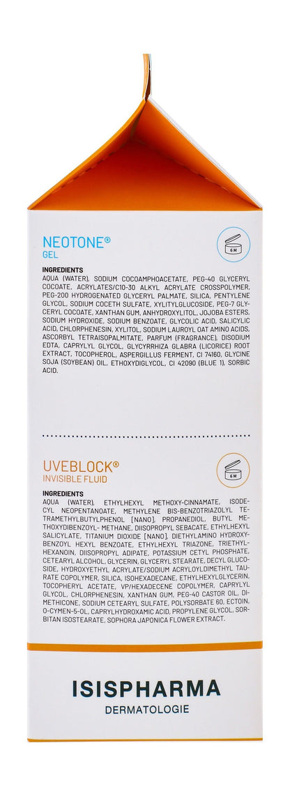 Isispharma Exfoliating & Cleansing Neotone Facial Gel (40ml) & Uveblock Invisible Facial Fluid for Sensitive Skin SPF50+ (40ml), 1 bundle - Makkah Pharmacy