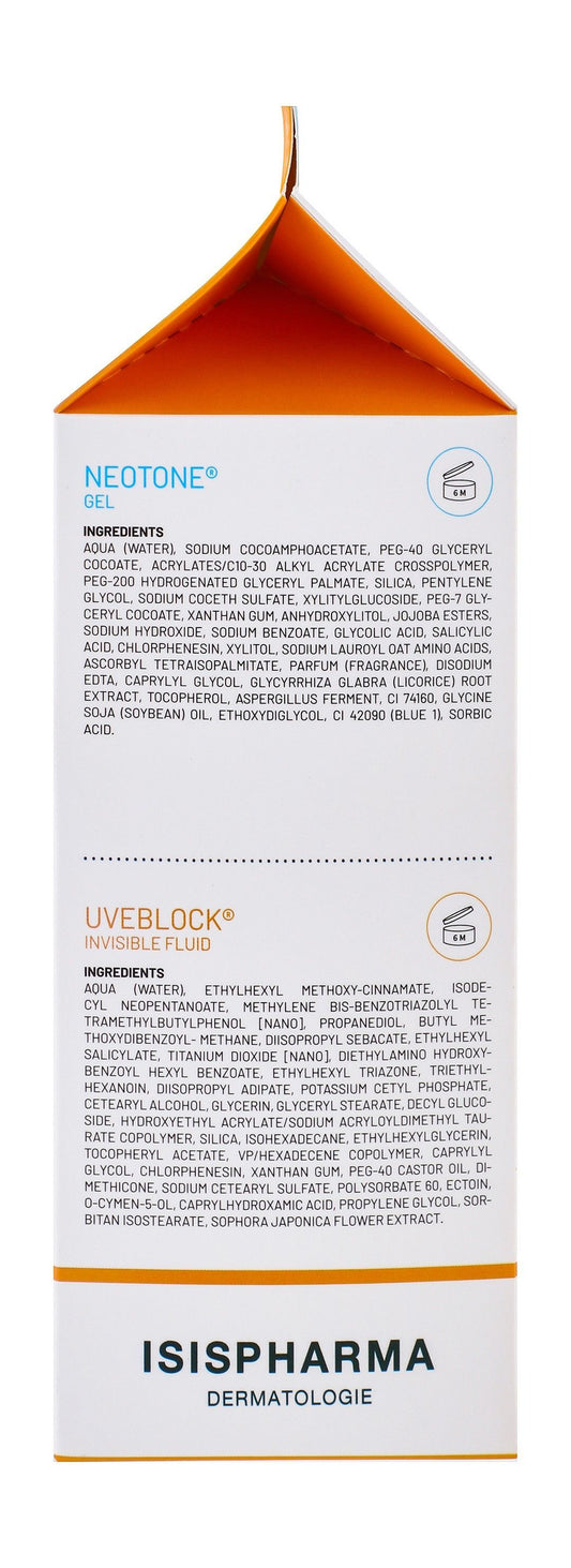 Isispharma Exfoliating & Cleansing Neotone Facial Gel (40ml) & Uveblock Invisible Facial Fluid for Sensitive Skin SPF50+ (40ml), 1 bundle - Makkah Pharmacy