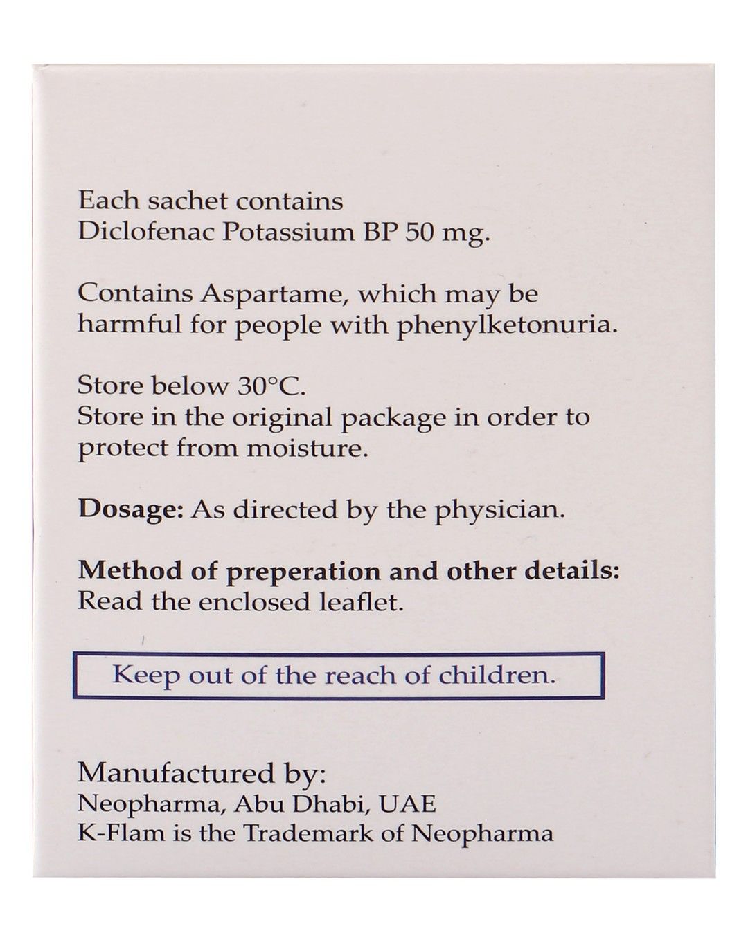 K-Flam 50mg Diclofenac Potassium Analgesic & Anti-Inflammatory Powder, 30 Pieces
