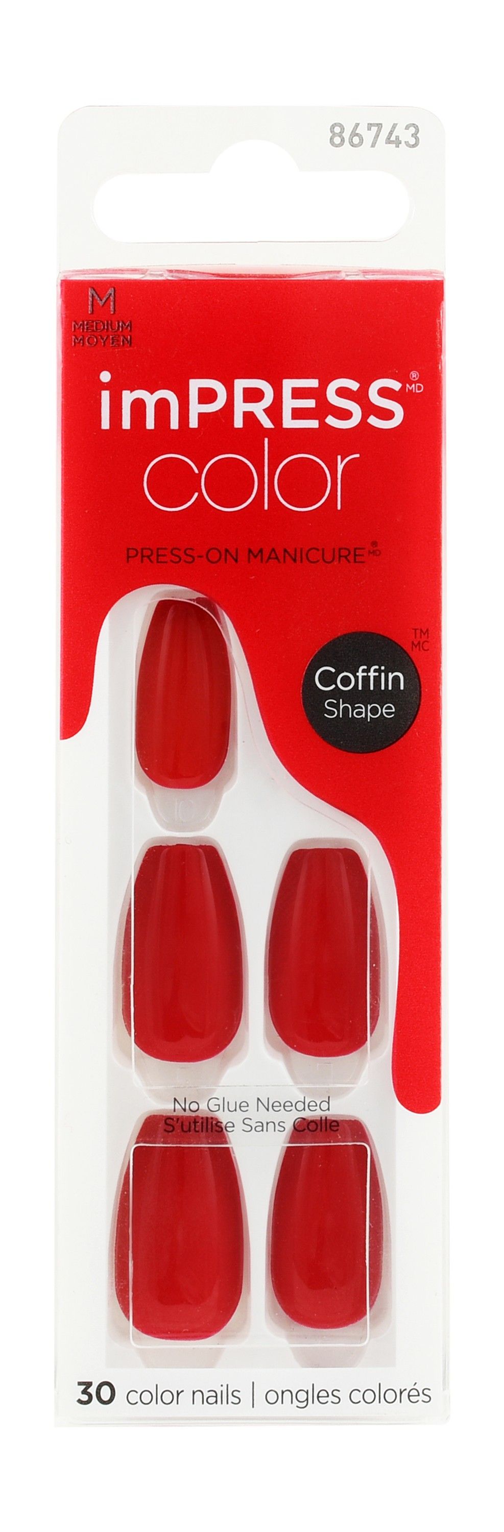 ImPRESS Color Medium Red Coffin Shaped Press-On Manicure Nails Reddy Or Not 510, 1 Pack - Makkah Pharmacy