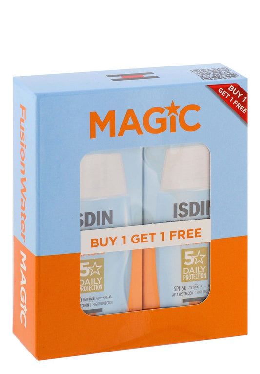 Isdin Fotoprotector Fusion Water Magic Hypoallergenic Facial Sunscreen SPF50, 2x50ml - Makkah Pharmacy