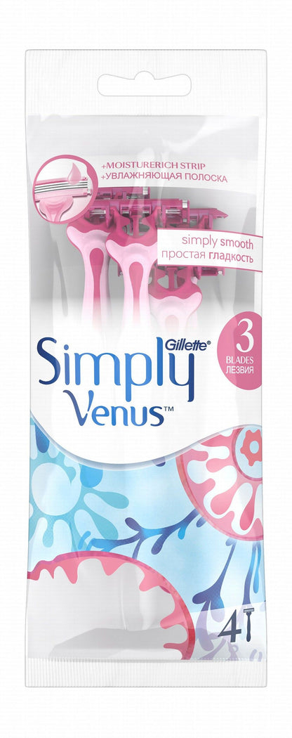 Gillette Simply Venus 3 Blade Disposable Razors, 4 Pieces - Makkah Pharmacy