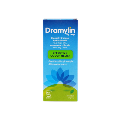 Dramylin 13.5mg Diphenhydramine HCL Syrup for Allergic & Productive Cough, 120ml
