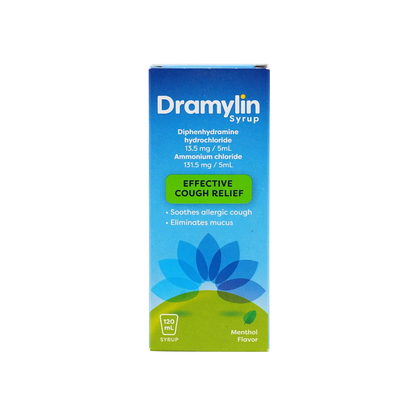 Dramylin 13.5mg Diphenhydramine HCL Syrup for Allergic & Productive Cough, 120ml