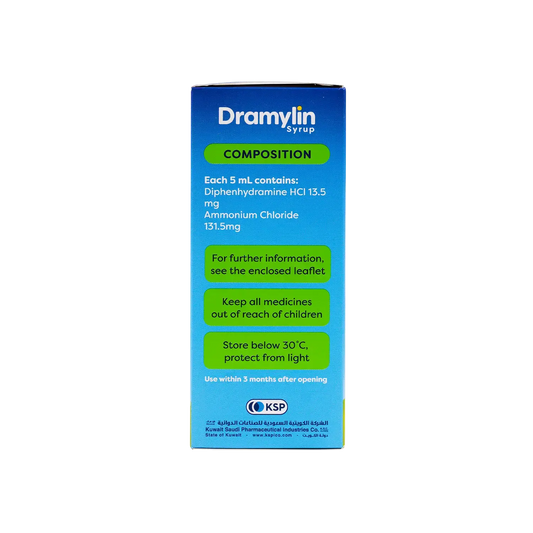 Dramylin 13.5mg Diphenhydramine HCL Syrup for Allergic & Productive Cough, 120ml