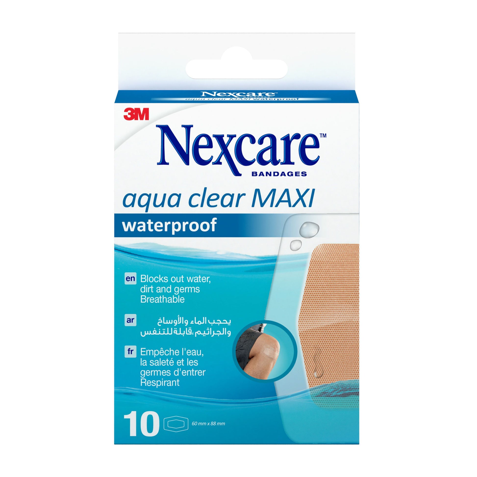 Nexcare Aqua Clear MAXI Waterproof Bandages 582-10DN, G, 60 mm x 88 mm, 10 Pieces - Makkah Pharmacy