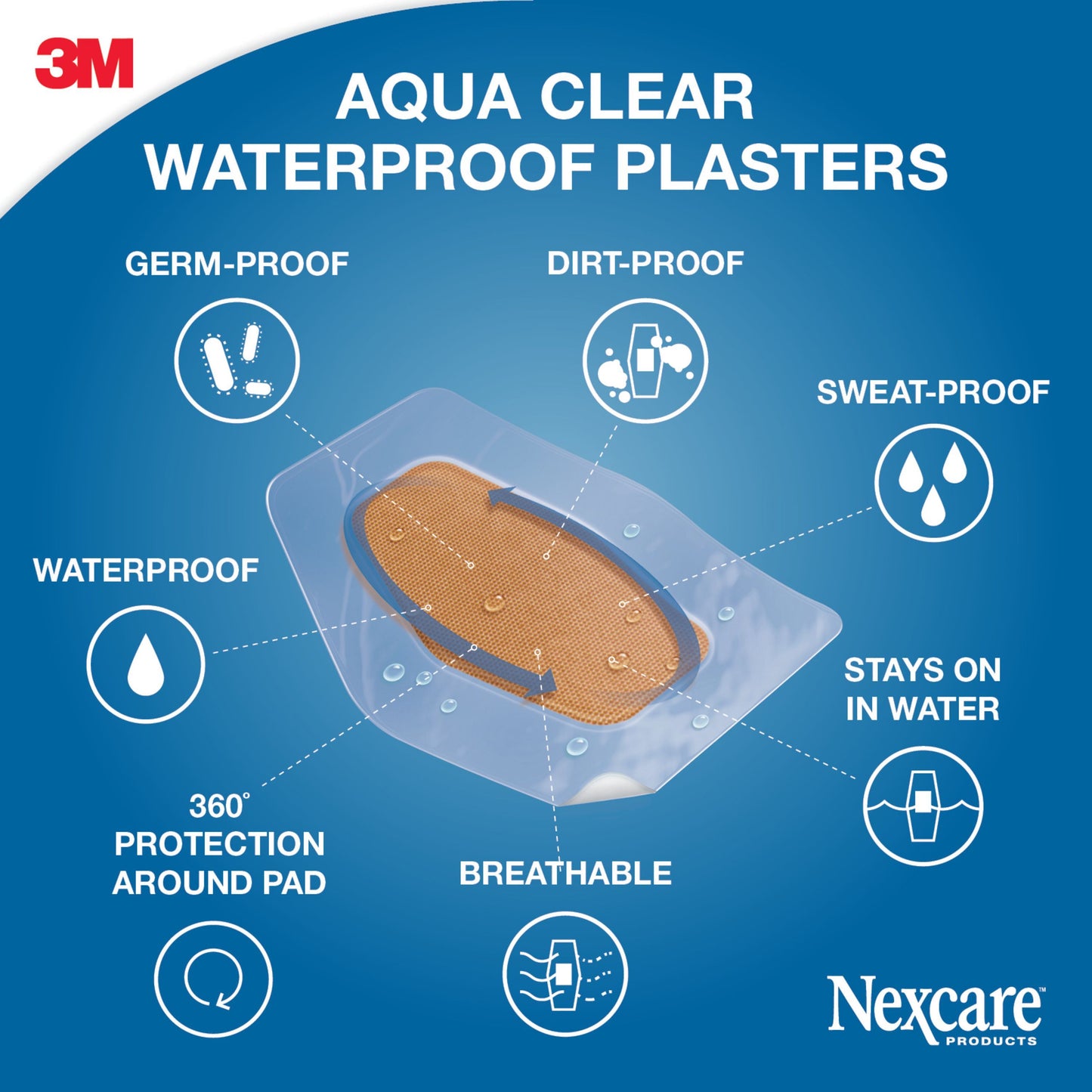 Nexcare Aqua Clear MAXI Waterproof Bandages 582-10DN, G, 60 mm x 88 mm, 10 Pieces - Makkah Pharmacy