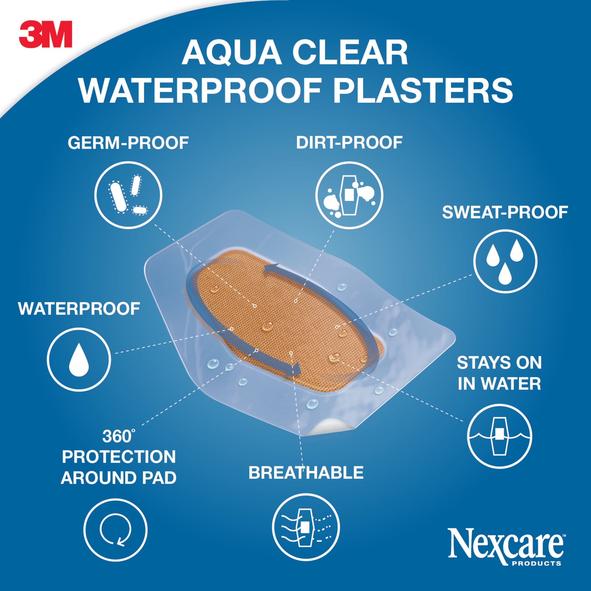 Nexcare Aqua Clear MAXI Waterproof Bandages 582-10DN, G, 60 mm x 88 mm, 10 Pieces - Makkah Pharmacy