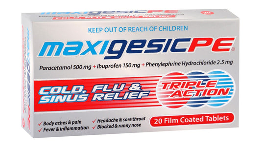 Maxigesic Pe Cold, Flu & Sinus Relief Triple Action 20 Film Coated Tablets