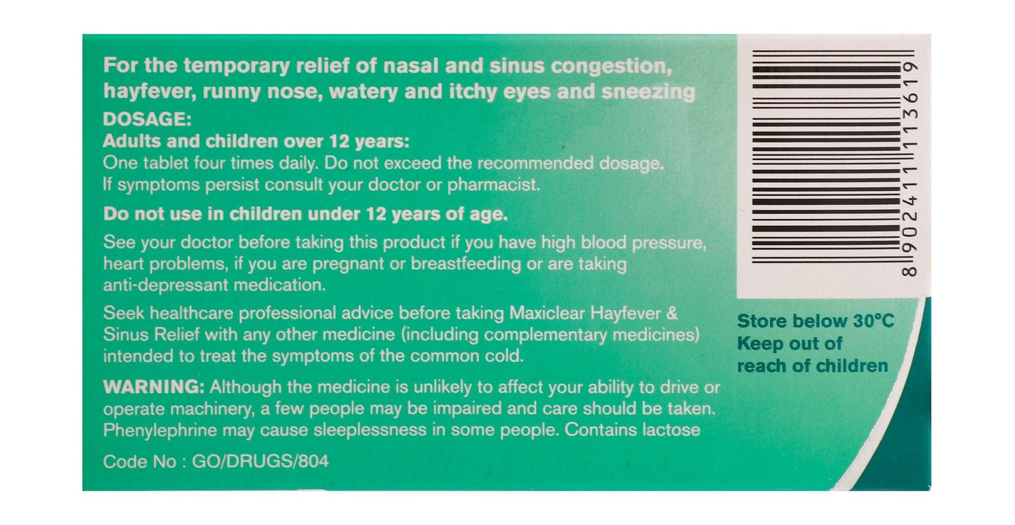 Maxiclear Hayfever Sinus Relief 30 Tablets