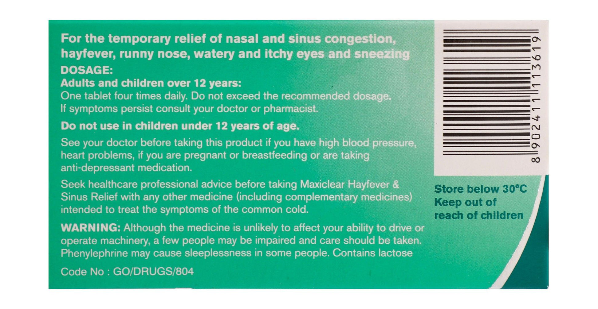 Maxiclear Hayfever Sinus Relief 30 Tablets