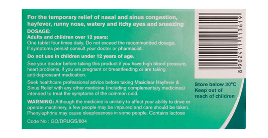 Maxiclear Hayfever Sinus Relief 30 Tablets