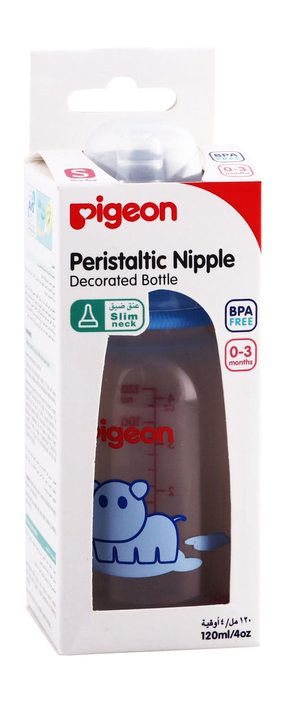Pigeon Blue Rhino Print 120ml PP Nursing Bottle with Peristaltic Nipple (0-3 Months), 1 Piece